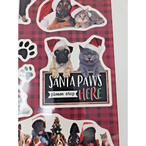 Christmas Window Clings Sticker Decals Holiday Decor Cat Dog Santa Paws Here U13 - Picture 3 of 4